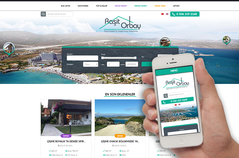Raşit Orbay Emlak - Çeşme İzmir- Responsive Web Sitesi ve Logo